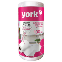 Салфетки универсальные в рулоне 100 шт. СОТЫ 22,5&times;25 см, 40 г/<wbr/>м<sup>2</sup>, 30% вискоза 70% полиэфир, YORK, 20430