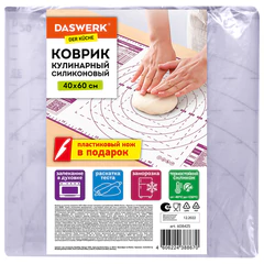 Коврик силиконовый для раскатки/<wbr/>запекания 40&times;60 см, фиолетовый, ПОДАРОК пластиковый нож, DASWERK (ДАСВЕРК), 608425