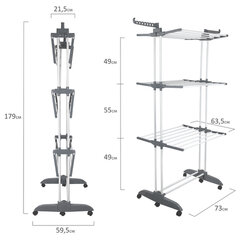 Сушилка напольная для белья раскладная МНОГОФУНКЦИОНАЛЬНАЯ, 3 уровня, на колесах, &laquo;Super Compact&raquo;, СКЛАДНОЕ ОСНОВАНИЕ, LAIMA HOME, 608462