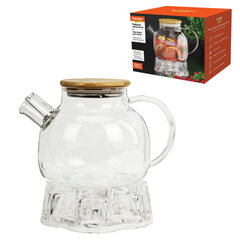 Чайник заварочный 900 мл &laquo;Бочонок&raquo;, жаропрочное стекло, подставка для свечи, сито, DASWERK (ДАСВЕРК), 608646