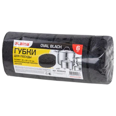 Губки для посуды 9,5&times;6,5&times;3,2 см, ОВАЛЬНЫЕ, КОМПЛЕКТ 6 шт., ПЕНОЭФФЕКТ, ПОРИСТЫЕ, BLACK, LAIMA, 608649