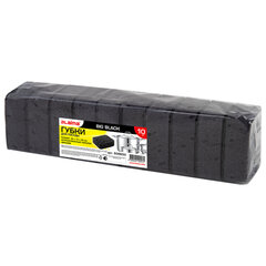 Губки для посуды 9,5&times;7&times;3,5 см, КОМПЛЕКТ 10 шт., BIG BLACK, КРУПНОПОРИСТЫЙ поролон с абразивным слоем, LAIMA, 608650
