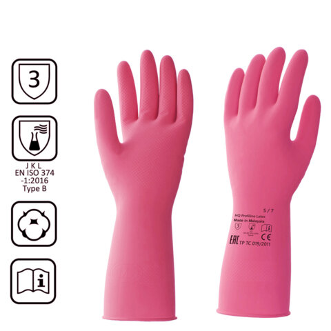 Перчатки латексные КЩС, сверхпрочные, плотные, хлопковое напыление, размер 7, S (малый), красные, HQ Profiline, 73579 - фото 2