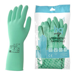 Перчатки латексные КЩС, сверхпрочные, плотные, хлопковое напыление, размер 9,5-10, XL (очень большой), зеленые, HQ Profiline, 73589