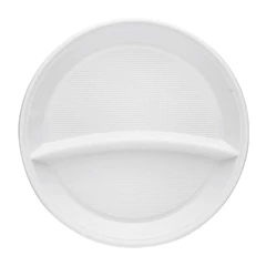 Одноразовые тарелки 2-х секционные КОМПЛЕКТ 100 шт. 210 мм, белые, ПС, холодное/<wbr/>горячее, LAIMA БЮДЖЕТ, 608770