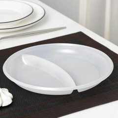 Одноразовые тарелки 2-х секционные КОМПЛЕКТ 100 шт. 210 мм, белые, ПС, холодное/<wbr/>горячее, LAIMA БЮДЖЕТ, 608770