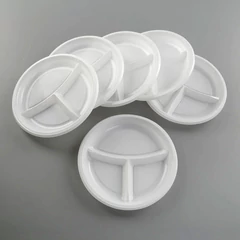 Одноразовые тарелки 3-х секционные КОМПЛЕКТ 100 шт. 210 мм, белые, ПС, холодное/<wbr/>горячее, LAIMA БЮДЖЕТ, 608771