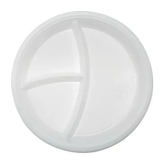 Одноразовые тарелки 3-х секционные КОМПЛЕКТ 100 шт. 210 мм, белые, ПС, холодное/<wbr/>горячее, LAIMA БЮДЖЕТ, 608771