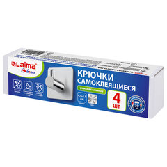 Крючки самоклеящиеся универсальные 4,5&times;4,5 см, КОМПЛЕКТ 4 шт., сталь, серебристые, LAIMA Home, 608785