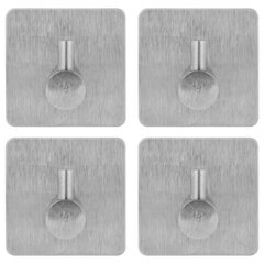 Крючки самоклеящиеся универсальные 4,5&times;4,5 см, КОМПЛЕКТ 4 шт., сталь, серебристые, LAIMA Home, 608785