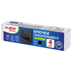 Крючки самоклеящиеся универсальные 4,5&times;4,5 см, КОМПЛЕКТ 4 шт., сталь, черные, LAIMA Home, 608786