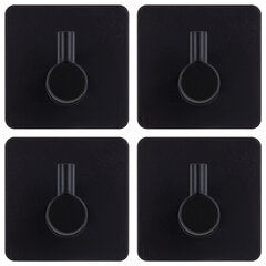 Крючки самоклеящиеся универсальные 4,5&times;4,5 см, КОМПЛЕКТ 4 шт., сталь, черные, LAIMA Home, 608786