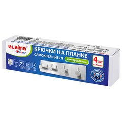 Крючки самоклеящиеся универсальные 18&times;4,5 см, 4 шт. на планке, сталь, серебристые, LAIMA Home, 608787