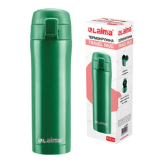 Термокружка 470 мл из нержавеющей стали SUS304, изумрудно-зеленый бархат матовый, LAIMA, 608823