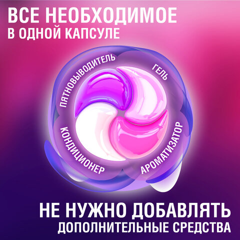 Капсулы для стирки большие концентрат 4 в 1, с кондиционером, "Магия сакуры", 60 шт., LAIMA, 608877