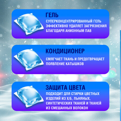 Капсулы для стирки концентрат GIGA PACK с кондиционером 100 шт., АЛЬПИЙСКАЯ СВЕЖЕСТЬ, LAIMA, 608878