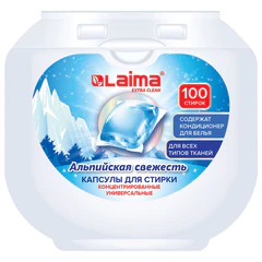 Капсулы для стирки концентрат 3 в 1, GIGA PACK с кондиционером 100 шт., АЛЬПИЙСКАЯ СВЕЖЕСТЬ, LAIMA, 608878