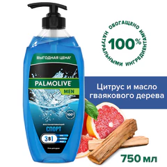 Гель для душа 3 в 1 для лица, волос и тела 750 мл, PALMOLIVE MEN "Спорт", освежающий