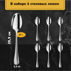 Ложки столовые 20 см, STANDARD, КОМПЛЕКТ 6 шт., полированная нержавеющая сталь, серебристые, DASWERK (ДАСВЕРК), 609077