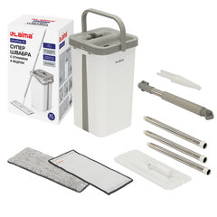 Швабра с отжимом и ведром 12л/<wbr/>9л двухкамерное, 2 насадки микрофибра, карманы с 2-х сторон, рукоятка 134-154см белый NeoMop XL, LAIMA,609149