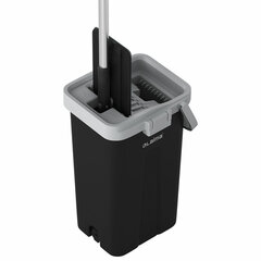 Швабра с отжимом и ведром 10л/<wbr/>7л двухкамерное, 2 насадки микрофибра, карманы с 2-х сторон, рукоятка 134-154см черный AltaMop L, LAIMA,609151