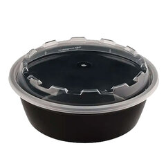 Контейнер одноразовый 530 мл, С КРЫШКОЙ, круглый, диаметр 152 мм, черный/<wbr/>прозрачный, ПП, ВЗЛП