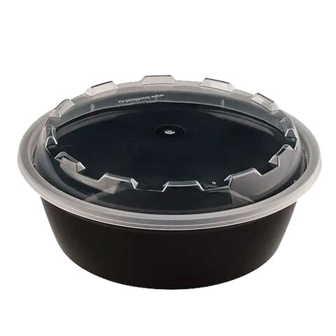 Контейнер одноразовый 530 мл, С КРЫШКОЙ, круглый, диаметр 152 мм, черный/прозрачный, ПП, ВЗЛП, 1264Ч