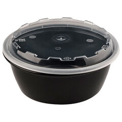 Контейнер одноразовый 950 мл, С КРЫШКОЙ, круглый, диаметр 172 мм, черный/<wbr/>прозрачный, ПП, ВЗЛП