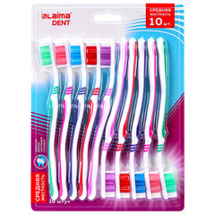 Зубная щетка средней жесткости, КОМПЛЕКТ 10 шт., LAIMA DENT, 609311