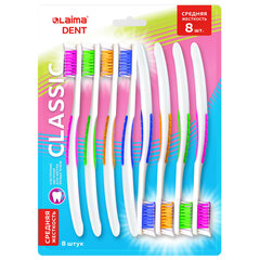 Зубная щетка средней жесткости, КОМПЛЕКТ 8 шт., LAIMA DENT &laquo;CLASSIC&raquo;, 609314