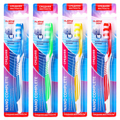 Зубная щетка средней жесткости Nano Complete (ассорти 4 цвета), LAIMA DENT, 609316
