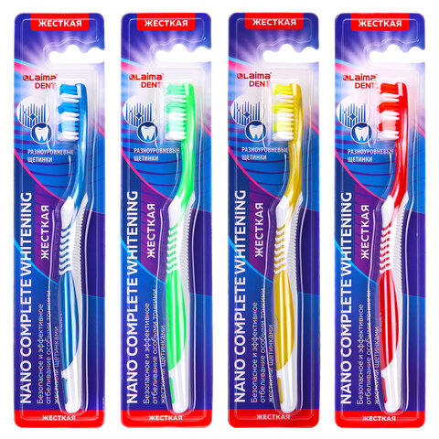 Зубная щетка жесткая Nano Complete (ассорти 4 цвета), LAIMA DENT, 609317