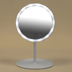 Зеркало настольное с LED-подсветкой для макияжа, диаметр 17 см, 3 режима свечения, аккумулятор 800 mAh, цвет белый, WBZ (ВБЗ), 609332