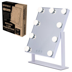 Зеркало для макияжа гримерное с подсветкой, 9 LED-ламп, 3 режима свечения, размер 25&times;30 см, работа от сети 220 V, цвет белый, BRABIX, 609335