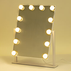 Зеркало для макияжа гримерное с подсветкой, 12 LED-ламп, 3 режима свечения, размер 29&times;38 см, работа от сети 220V, цвет белый, BRABIX, 609336