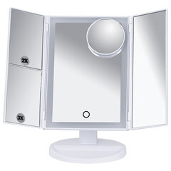 Зеркало настольное с LED-подсветкой для макияжа, размер 24&times;18 см, складное, увеличение х2, х3, х10, белое, BRABIX, 609337