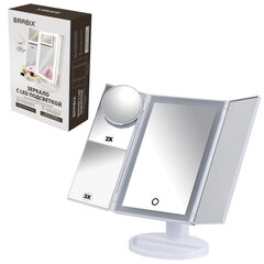 Зеркало настольное с LED-подсветкой для макияжа, размер 24&times;18 см, складное, увеличение х2, х3, х10, белое, BRABIX, 609337