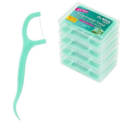 Зубочистки-флоссеры с зубной нитью "200 шт. (4х50 шт.) + 20 в подарок!", в боксе, ВКУС МЯТЫ, LAIMA DENT, 609407