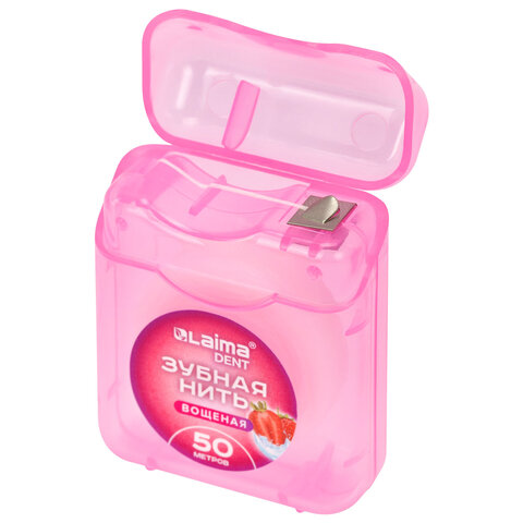 Зубная нить вощеная 50 м, мягкая забота о деснах, ВКУС КЛУБНИКИ, LAIMA DENT, 609415