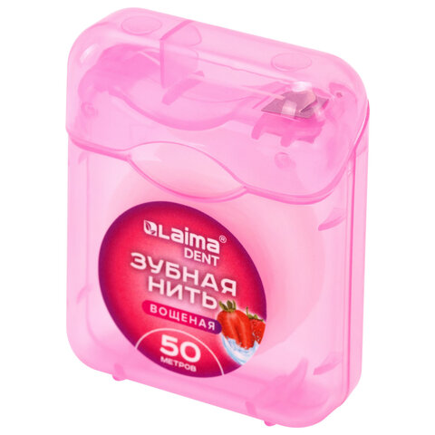 Зубная нить вощеная 100 м (2 шт. х 50 м), мягкая забота о деснах, ВКУС КЛУБНИКИ, LAIMA DENT, 609416