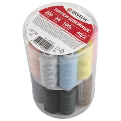 Нитки швейные 40/<wbr/>2, 200 м, полиэстер, НАБОР 24 цвета, в ПОДАРОК набор игл, DEVELIA (Девелиа), 609624