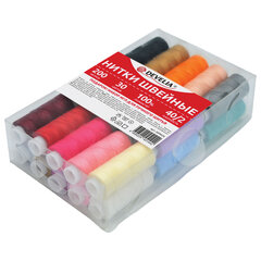 Нитки швейные 40/<wbr/>2, 200 м, полиэстер, НАБОР 30 цветов, в ПОДАРОК набор игл, DEVELIA (Девелиа), 609626