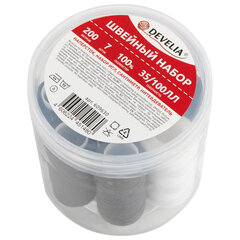 Набор швейный &laquo;Помощница&raquo;, нитки 7 шт., 5 цветов, 35 ЛЛ / 100 ЛЛ, 200 м, иглы, инструменты, DEVELIA (Девелиа), 609630