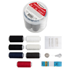 Набор швейный &laquo;Помощница&raquo;, нитки 7 шт., 5 цветов, 35 ЛЛ / 100 ЛЛ, 200 м, иглы, инструменты, DEVELIA (Девелиа), 609630