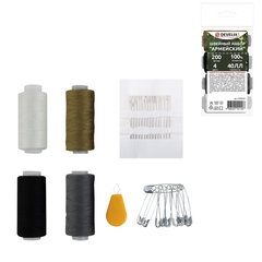 Набор швейный &laquo;Армейский&raquo;, 40 ЛЛ, 200 м, 4 цвета, иглы, нитевдеватель, булавки, DEVELIA (Девелиа), 609631