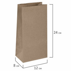 Крафт-пакет бумажный 12&times;8&times;24 см, КОМПЛЕКТ 100 шт., плотность 90 г/<wbr/>м<sup>2</sup>, LAIMA ECO CRAFT, 609682