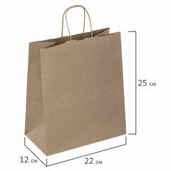Крафт-пакет бумажный 22&times;12&times;25 см, КОМПЛЕКТ 50 шт., крученые ручки, плотность 90 г/<wbr/>м<sup>2</sup>, LAIMA ECO CRAFT, 609684