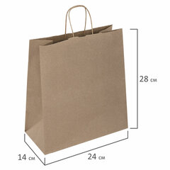 Крафт-пакет бумажный 24&times;14&times;28 см, КОМПЛЕКТ 50 шт., крученые ручки, плотность 90 г/<wbr/>м<sup>2</sup>, LAIMA ECO CRAFT, 609685
