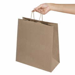 Крафт-пакет бумажный 24&times;14&times;28 см, КОМПЛЕКТ 50 шт., крученые ручки, плотность 90 г/<wbr/>м<sup>2</sup>, LAIMA ECO CRAFT, 609685