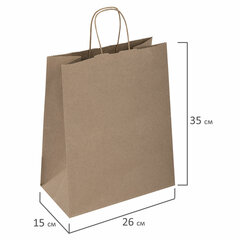 Крафт-пакет бумажный 26&times;15&times;35 см, КОМПЛЕКТ 50 шт., крученые ручки, плотность 90 г/<wbr/>м<sup>2</sup>, LAIMA ECO CRAFT, 609686